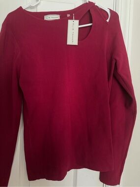 Elie Tahari Women's Raspberry-Red Long Sleeve Knit Top